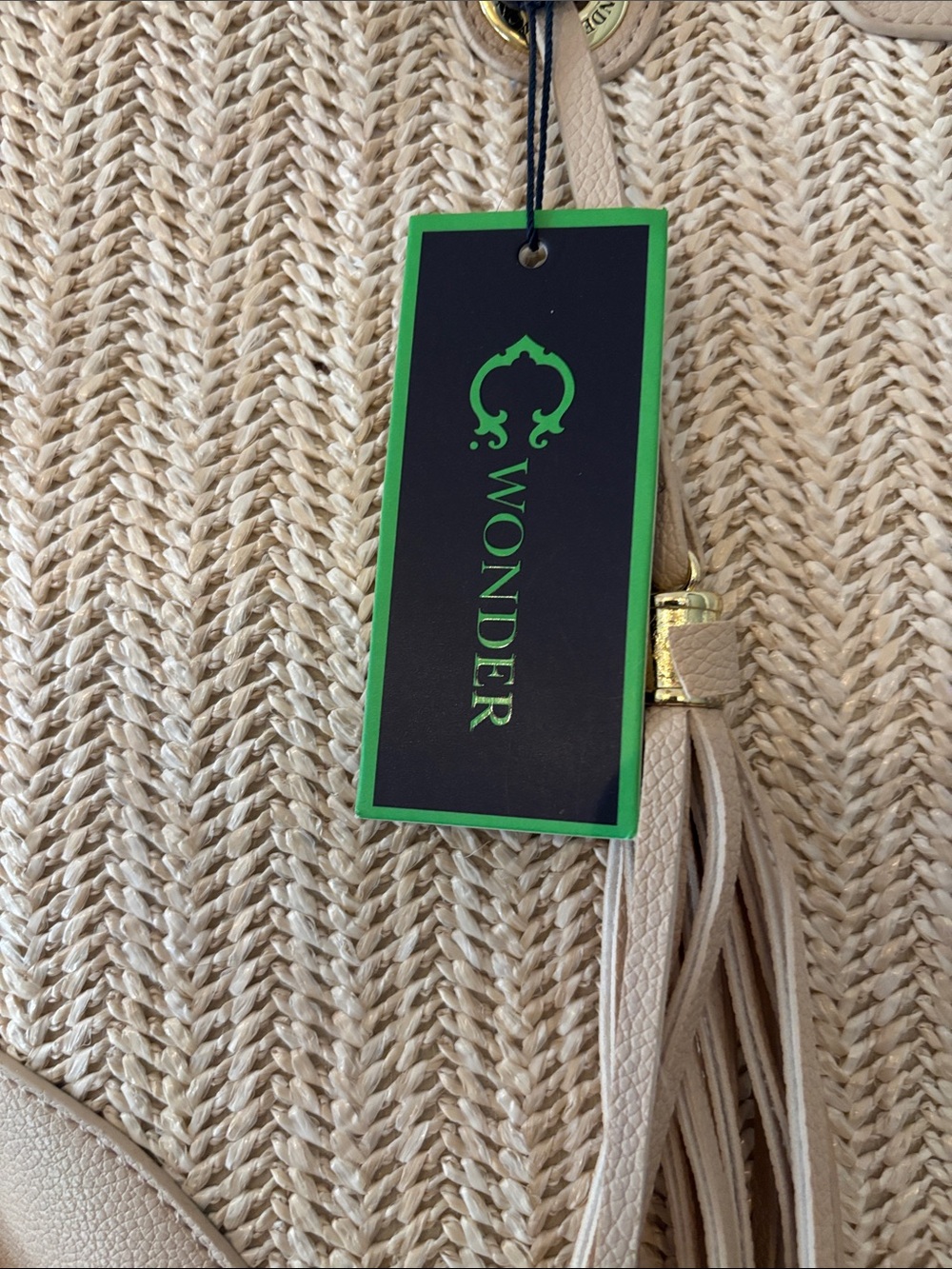 C. Wonder Beige Woven Tote with Tassel - Picture 2 of 9